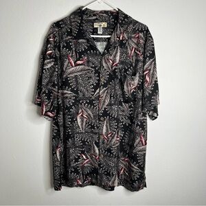 Caribbean Joe Hawaiian Men’s Shirt  Black Floral Rayon Button Up Short Sleeve XL
